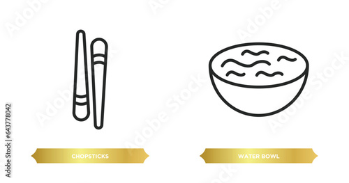 two editable outline icons from tools and utensils concept. thin line icons such as chopsticks, water bowl vector.