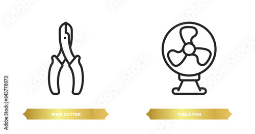 two editable outline icons from tools and utensils concept. thin line icons such as wire cutter, table fan vector.