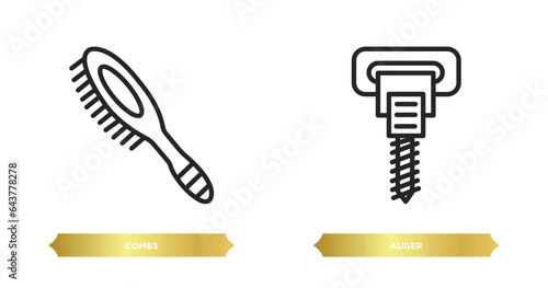 two editable outline icons from tools and utensils concept. thin line icons such as combs, auger vector.