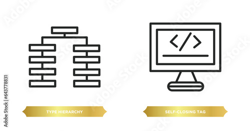 two editable outline icons from technology concept. thin line icons such as type hierarchy, self-closing tag vector.