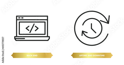 two editable outline icons from technology concept. thin line icons such as back end, uptime and downtime vector.