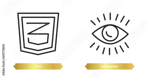 two editable outline icons from technology concept. thin line icons such as css3, impressions vector.