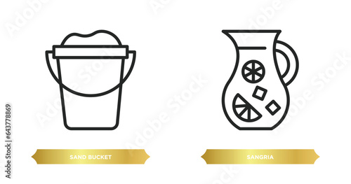 two editable outline icons from summer concept. thin line icons such as sand bucket, sangria vector.
