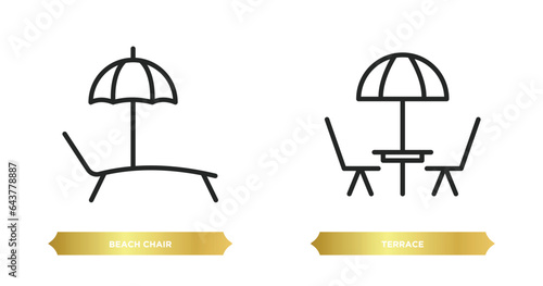 two editable outline icons from summer concept. thin line icons such as beach chair, terrace vector.
