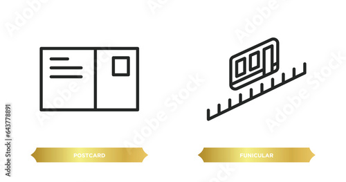 two editable outline icons from summer concept. thin line icons such as postcard, funicular vector.