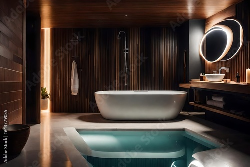 an image ofa bathroom witha sauna and spa-like amenities
