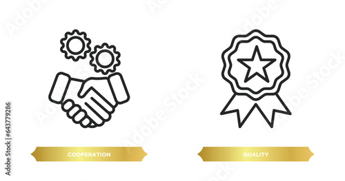two editable outline icons from success concept. thin line icons such as cooperation, quality vector.