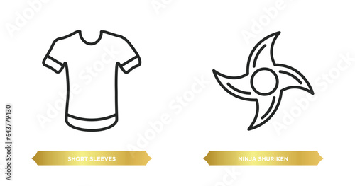 two editable outline icons from sports concept. thin line icons such as short sleeves, ninja shuriken vector.