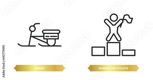 two editable outline icons from sports concept. thin line icons such as skibob, number one athlete vector.