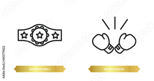 two editable outline icons from sports concept. thin line icons such as champion belt, boxing glove vector.
