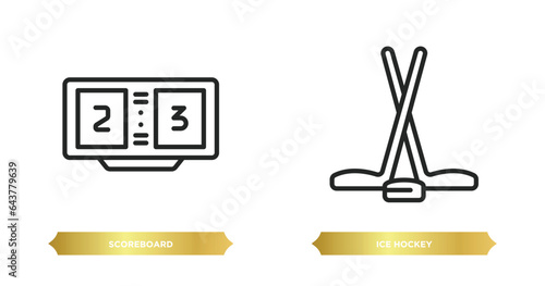 two editable outline icons from sport concept. thin line icons such as scoreboard, ice hockey vector.