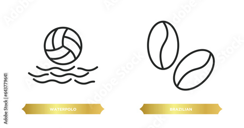 two editable outline icons from sports concept. thin line icons such as waterpolo, brazilian vector.