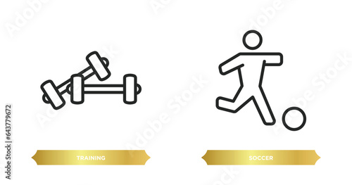 two editable outline icons from sport concept. thin line icons such as training, soccer vector.