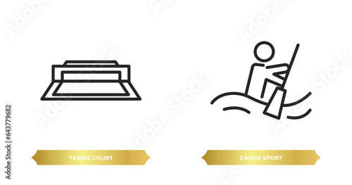 two editable outline icons from sport concept. thin line icons such as tennis court, canoe sport vector.