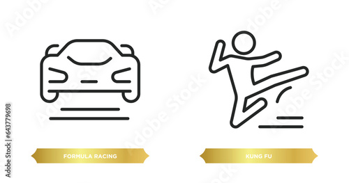 two editable outline icons from sport concept. thin line icons such as formula racing, kung fu vector.