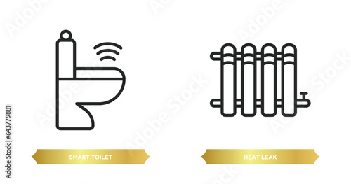 two editable outline icons from smart home concept. thin line icons such as smart toilet, heat leak vector.