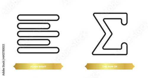 two editable outline icons from signs concept. thin line icons such as align right, the sum of vector.
