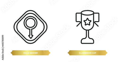 two editable outline icons from signs concept. thin line icons such as male gender, classroom cup vector.