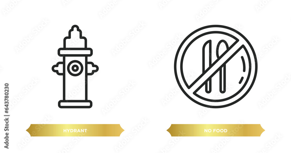 two editable outline icons from signs concept. thin line icons such as hydrant, no food vector. two editable outline icons from signs concept. thin line icons such as hydrant, no food vector.