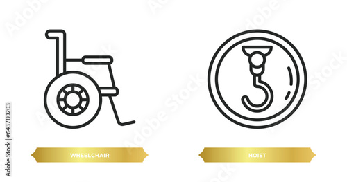 two editable outline icons from signs concept. thin line icons such as wheelchair, hoist vector.