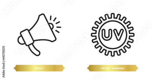 two editable outline icons from signs concept. thin line icons such as shout, uv ray warning vector.