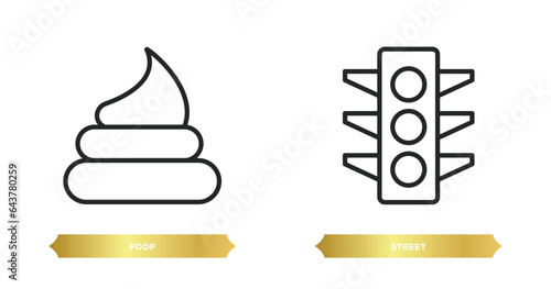 two editable outline icons from signaling concept. thin line icons such as poop, street vector.