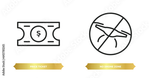 two editable outline icons from signaling concept. thin line icons such as price ticket, no drone zone vector. photo