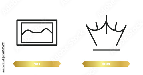 two editable outline icons from shapes concept. thin line icons such as foto, reign vector.