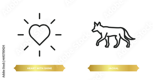 two editable outline icons from shapes concept. thin line icons such as heart with shine, jackal vector.