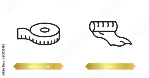 two editable outline icons from sew concept. thin line icons such as measuring tape, silk vector.