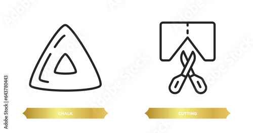 two editable outline icons from sew concept. thin line icons such as chalk, cutting vector.
