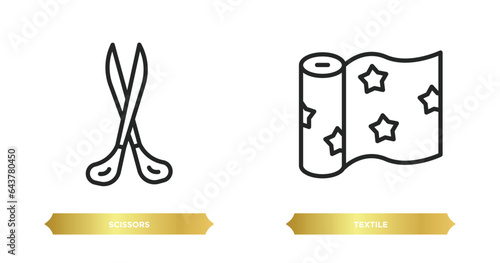 two editable outline icons from sew concept. thin line icons such as scissors, textile vector.
