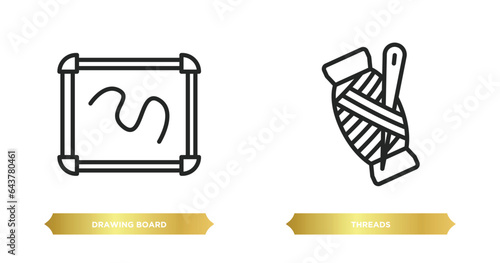 two editable outline icons from sew concept. thin line icons such as drawing board, threads vector.