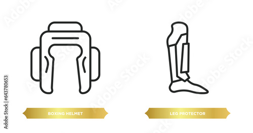 two editable outline icons from security concept. thin line icons such as boxing helmet, leg protector vector.