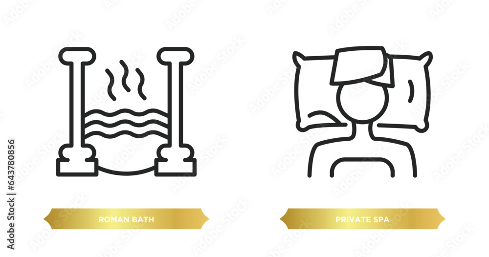 two editable outline icons from sauna concept. thin line icons such as roman bath, private spa vector. two editable outline icons from sauna concept. thin line icons such as roman bath, private spa vector.