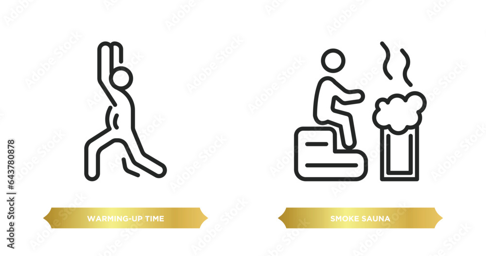 two editable outline icons from sauna concept. thin line icons such as warming-up time, smoke sauna vector. two editable outline icons from sauna concept. thin line icons such as warming-up time, smoke sauna vector.