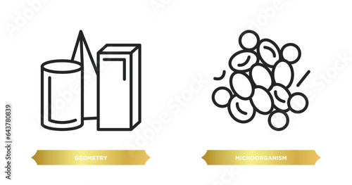 two editable outline icons from science concept. thin line icons such as geometry, microorganism vector.