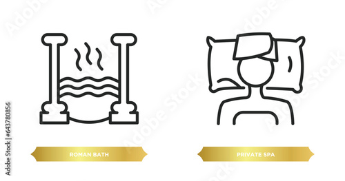two editable outline icons from sauna concept. thin line icons such as roman bath, private spa vector.