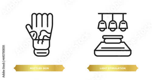 two editable outline icons from sauna concept. thin line icons such as mottled skin, light stimulation vector.