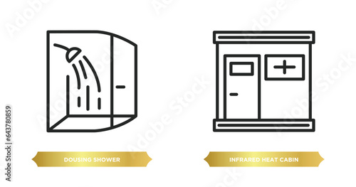 two editable outline icons from sauna concept. thin line icons such as dousing shower, infrared heat cabin vector.