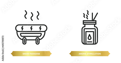 two editable outline icons from sauna concept. thin line icons such as snow paradise, aroma stimulation vector.