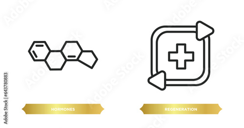 two editable outline icons from sauna concept. thin line icons such as hormones, regeneration vector.