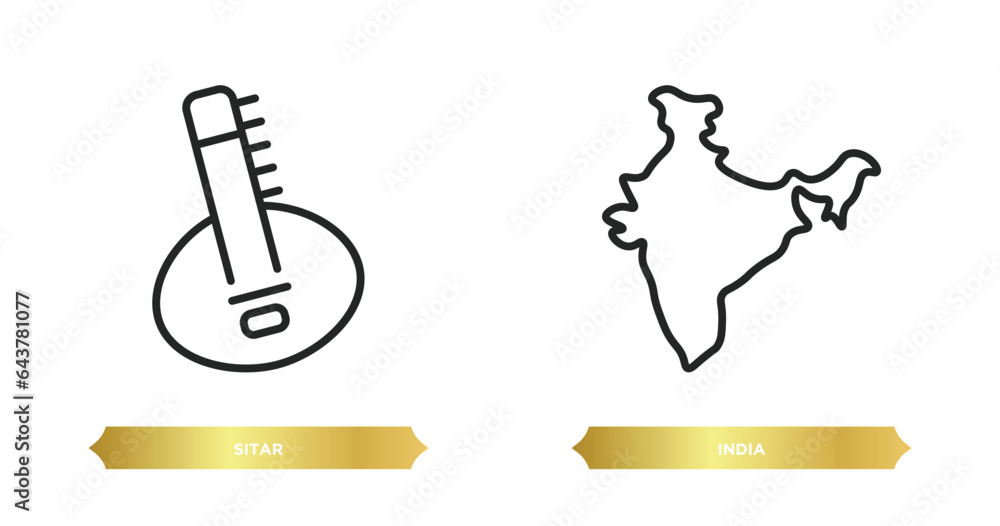 two editable outline icons from religion concept. thin line icons such as sitar, india vector.