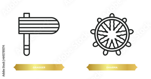 two editable outline icons from religion concept. thin line icons such as gragger, dharma vector.