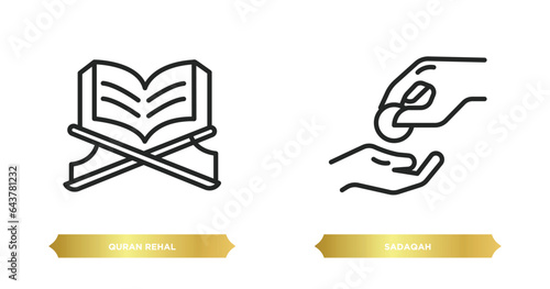 two editable outline icons from religion concept. thin line icons such as quran rehal, sadaqah vector.
