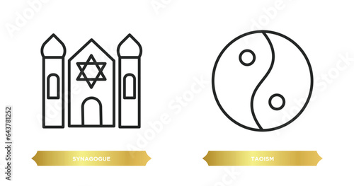 two editable outline icons from religion concept. thin line icons such as synagogue, taoism vector.