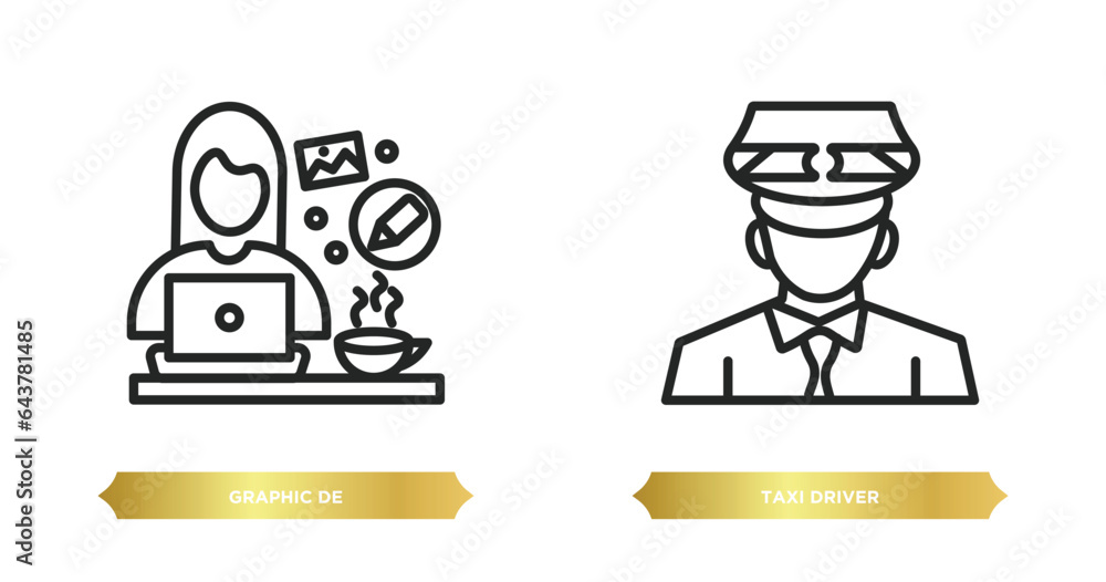 two editable outline icons from professions concept. thin line icons such as graphic de, taxi driver vector.