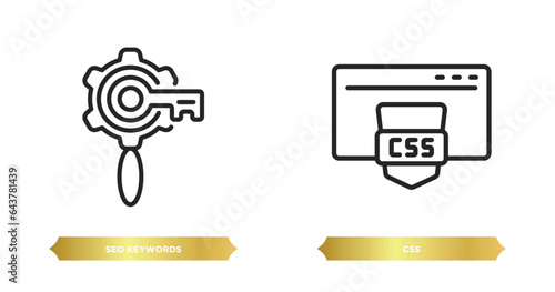 two editable outline icons from programming concept. thin line icons such as seo keywords, css vector.