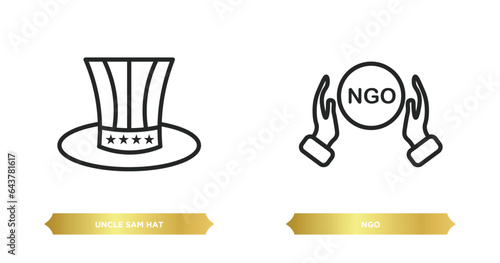 two editable outline icons from political concept. thin line icons such as uncle sam hat, ngo vector.