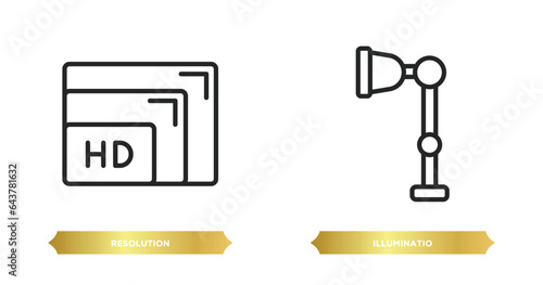 two editable outline icons from photography concept. thin line icons such as resolution, illuminatio vector.